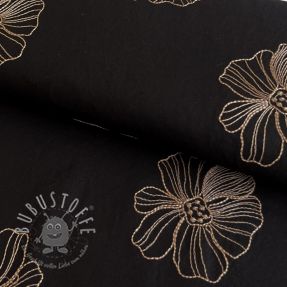 Viskosestoff leinen EMBROIDERY Flower Maya black