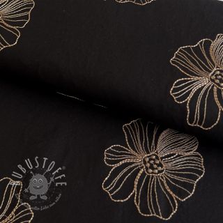 Viskosestoff leinen EMBROIDERY Flower Maya black