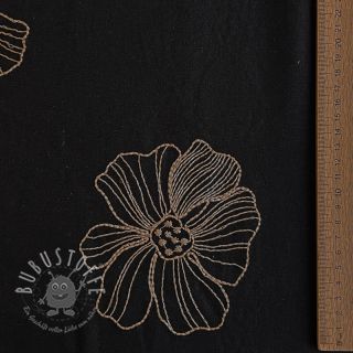 Viskosestoff leinen EMBROIDERY Flower Maya black