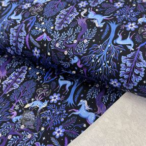 Sweatstoff Forest animals navy digital print
