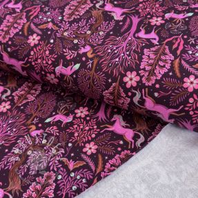 Sweatstoff Forest animals bordeaux digital print