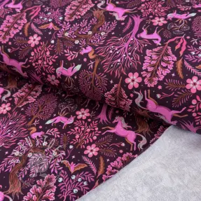 Sweatstoff Forest animals bordeaux digital print