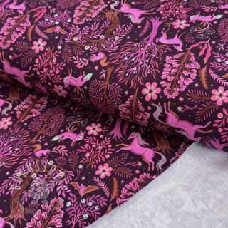 Sweatstoff Forest animals bordeaux digital print