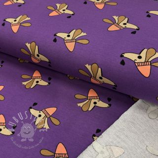 Sweatstoff Dogs and hearts purple