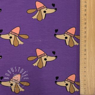 Sweatstoff Dogs and hearts purple