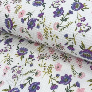 Waffelstoff Flowers white digital print