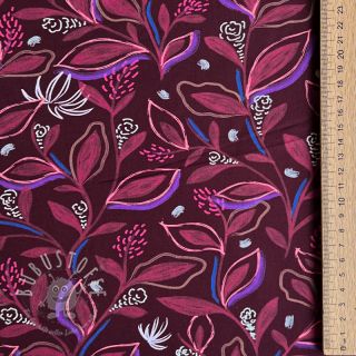 Baumwollstoff Leaves bordeaux digital print