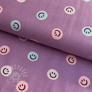 Baumwollstoff FLANNEL Happy faces lavender