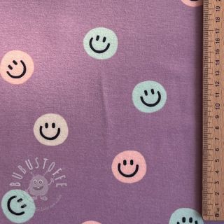 Baumwollstoff FLANNEL Happy faces lavender