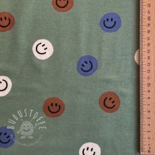 Baumwollstoff FLANNEL Happy faces army green