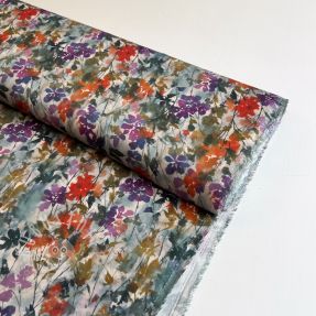 Viskosestoff SATIN Flowie Kin off white digital print