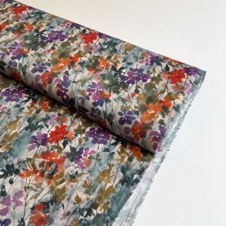 Viskosestoff SATIN Flowie Kin off white digital print