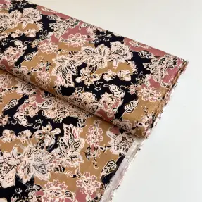 Viskosestoff SATIN Flowie Noe black digital print