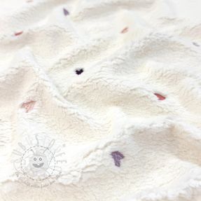 Mantelstoff TEDDY EMBROIDERY Hearts ecru