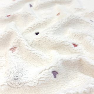 Mantelstoff TEDDY EMBROIDERY Hearts ecru