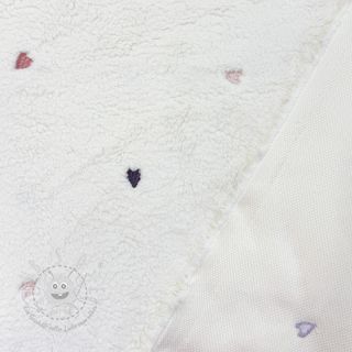 Mantelstoff TEDDY EMBROIDERY Hearts ecru