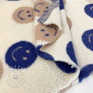 Mantelstoff TEDDY JACQUARD Happy faces ecru