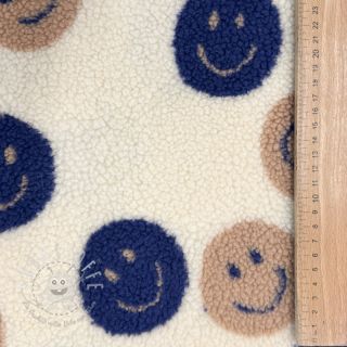 Mantelstoff TEDDY JACQUARD Happy faces ecru