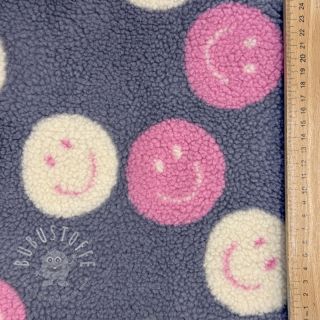 Mantelstoff TEDDY JACQUARD Happy faces jeans
