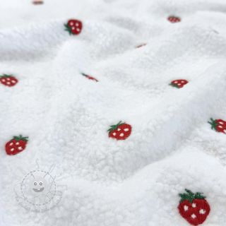 Mantelstoff TEDDY EMBROIDERY Strawberries white