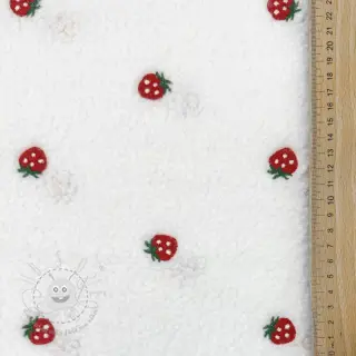 Mantelstoff TEDDY EMBROIDERY Strawberries white