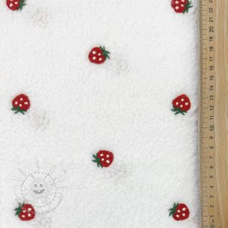 Mantelstoff TEDDY EMBROIDERY Strawberries off white