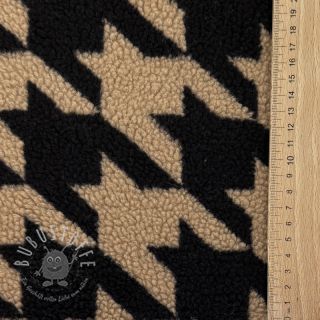 Mantelstoff TEDDY JACQUARD PIED DE POULE camel