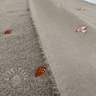 Mantelstoff EMBROIDERY Little mushrooms pebble