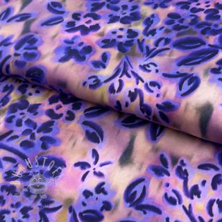 Baumwollstoff SATIN Purple flowers digital print