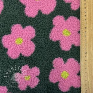 Mantelstoff TEDDY JACQUARD Flowers army green/pink