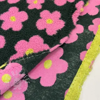 Mantelstoff TEDDY JACQUARD Flowers army green/pink