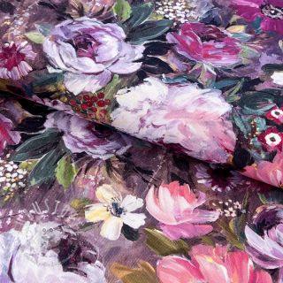 Dekostoff Oil painting flowers mauve digital print