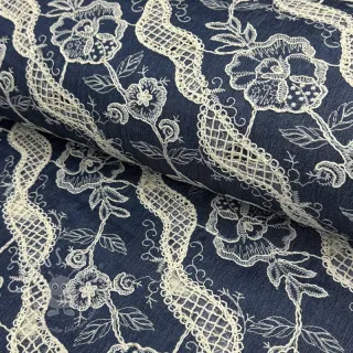 Baumwollstoff JEANS EMBROIDERY Flora design A
