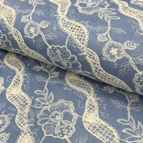 Baumwollstoff JEANS EMBROIDERY Flora design B